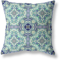 Amrita Sen Clover Leaf Floral Broadcloth Indoor Outdoor Blown and Closed Pillow Light Aqua Blue