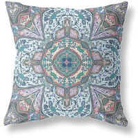 Amrita Sen Buddha Flower Ceremony Broadcloth Indoor Outdoor Blown and Closed Pillow Blue Muted Pink
