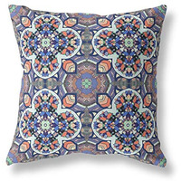 Amrita Sen Clover Leaf Floral Suede Zippered Pillow with Insert Gray Blue Orange
