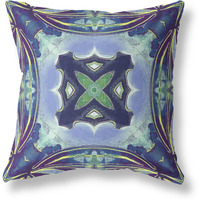 Amrita Sen Pastel Floral Squares Broadcloth Indoor Outdoor Blown and Closed Pillow Peacock Blue Light Blue