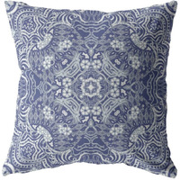 Amrita Sen Tree of Life Broadcloth Indoor Outdoor Blown and Closed Pillow Indigo on White