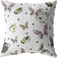 Amrita Sen Butterflies and Bowls Suede Blown and Closed Pillow White