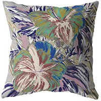 Amrita Sen Hawaiian Flowers Broadcloth Indoor Outdoor Blown and Closed Pillow Green on Muted Purple