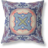 Amrita Sen Pastel Floral Squares Suede Blown and Closed Pillow Sky Blue Indigo Muted Peach