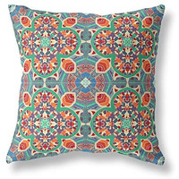 Amrita Sen Clover Leaf Floral Broadcloth Indoor Outdoor Zippered Pillow Orange Green