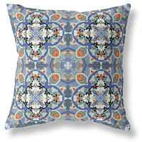 Amrita Sen Clover Leaf Floral Broadcloth Indoor Outdoor Blown and Closed Pillow Blue Orange