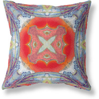Amrita Sen Pastel Floral Squares Suede Blown and Closed Pillow Muted Blue Hot Orange