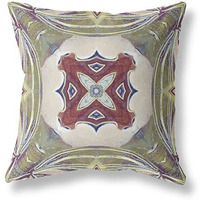 Amrita Sen Pastel Floral Squares Suede Blown and Closed Pillow Muted Green Cream Magenta