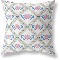 Amrita Sen Lotus Peacock Rose Suede Zippered Pillow with Insert White Blue Gray