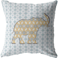 Amrita Sen Elephant Silhouette Broadcloth Indoor Outdoor Zippered Pillow Yellow on Light Blue