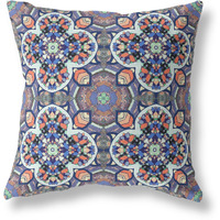 Amrita Sen Clover Leaf Floral Suede Blown and Closed Pillow Gray Blue Orange