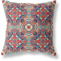 Amrita Sen Clover Leaf Floral Suede Blown and Closed Pillow Orange Blue Aqua