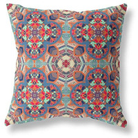 Amrita Sen Clover Leaf Floral Suede Blown and Closed Pillow Orange Blue Aqua