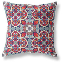 Amrita Sen Clover Leaf Floral Suede Zippered Pillow with Insert Red Orange Blue
