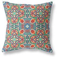 Amrita Sen Clover Leaf Floral Suede Zippered Pillow with Insert Orange Green