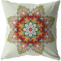 Amrita Sen Cosmic Mandala Broadcloth Indoor Outdoor Zippered Pillow Orange and Green