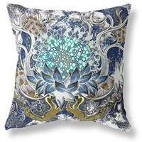 Amrita Sen Vase Sunflower Matches Suede Zippered Pillow with Insert Blue White Green