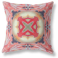 Amrita Sen Pastel Floral Squares Suede Blown and Closed Pillow Pink Peach Red