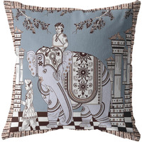 Amrita Sen Palace Elephant Suede Blown and Closed Pillow Light Blue on Muted Brown