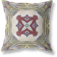 Amrita Sen Pastel Floral Squares Suede Blown and Closed Pillow Muted Green Cream Magenta