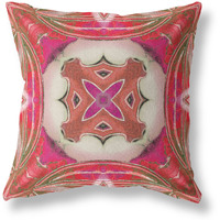 Amrita Sen Pastel Floral Squares Broadcloth Indoor Outdoor Blown and Closed Pillow Hot Pink Gray