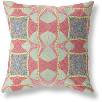 Amrita Sen Cosmic Circle Sprays Suede Zippered Pillow with Insert Red Yellow Dark Aqua