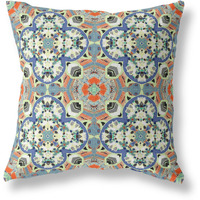 Amrita Sen Clover Leaf Floral Suede Zippered Pillow with Insert Blue Cream Orange