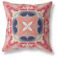 Amrita Sen Pastel Floral Squares Suede Zippered Pillow with Insert Red Indigo Green Cream