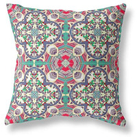 Amrita Sen Clover Leaf Floral Broadcloth Indoor Outdoor Blown and Closed Pillow Green Grey Pink