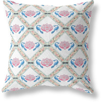 Amrita Sen Lotus Peacock Rose Broadcloth Indoor Outdoor Blown and Closed Pillow White Blue Gray