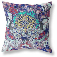 Amrita Sen Vase Sunflower Matches Suede Zippered Pillow with Insert Electric Blue Aqua