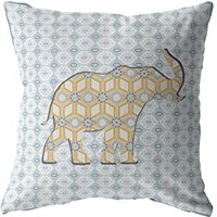Amrita Sen Elephant Silhouette Broadcloth Indoor Outdoor Blown and Closed Pillow Yellow on Light Blue
