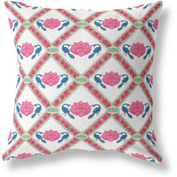 Amrita Sen Lotus Peacock Rose Broadcloth Indoor Outdoor Blown and Closed Pillow Pink Blue White