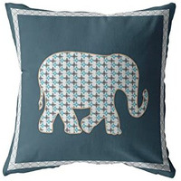 Amrita Sen Light Elephant Broadcloth Indoor Outdoor Blown and Closed Pillow White on Muted Blue