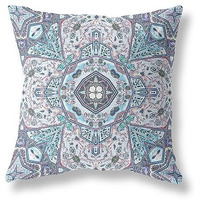 Amrita Sen Buddha Flower Ceremony Broadcloth Indoor Outdoor Blown and Closed Pillow Gray Light Blue