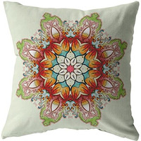 Amrita Sen Cosmic Mandala Suede Blown and Closed Pillow Orange and Green