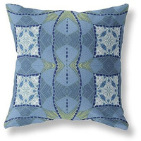 Amrita Sen Cosmic Circle Sprays Broadcloth Indoor Outdoor Blown and Closed Pillow Muted Blue Yellow