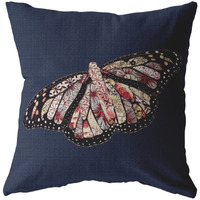 Amrita Sen Rustic Butterfly Broadcloth Indoor Outdoor Blown and Closed Pillow Denim
