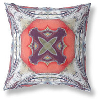 Amrita Sen Pastel Floral Squares Suede Blown and Closed Pillow Light Blue Grey Peach