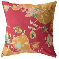 Amrita Sen Carnation Garden Broadcloth Indoor Outdoor Blown and Closed Pillow Yellow on Red