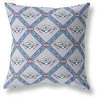 Amrita Sen Lotus Peacock Rose Broadcloth Indoor Outdoor Zippered Pillow Gray Sea Blue Pink