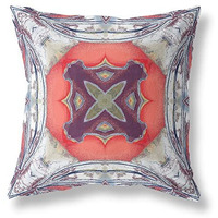 Amrita Sen Pastel Floral Squares Broadcloth Indoor Outdoor Zippered Pillow Light Blue Grey Peach