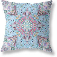 Amrita Sen Buddha Flower Ceremony Broadcloth Indoor Outdoor Blown and Closed Pillow Light Blue Magenta