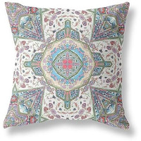 Amrita Sen Buddha Flower Ceremony Broadcloth Indoor Outdoor Blown and Closed Pillow Green Cream Pink