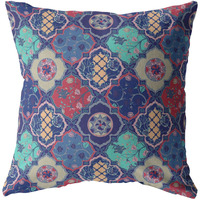 Amrita Sen Flower Diamonds Suede Blown and Closed Pillow Navy and Red