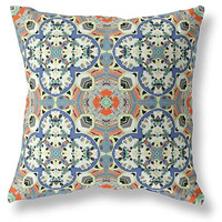 Amrita Sen Clover Leaf Floral Broadcloth Indoor Outdoor Zippered Pillow Blue Cream Orange
