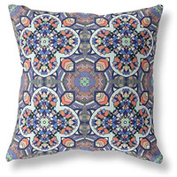 Amrita Sen Clover Leaf Floral Broadcloth Indoor Outdoor Blown and Closed Pillow Gray Blue Orange