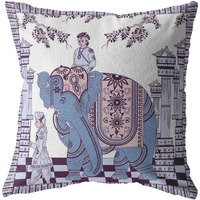 Amrita Sen Palace Elephant Broadcloth Indoor Outdoor Blown and Closed Pillow Blue on Purple