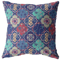 Amrita Sen Flower Diamonds Suede Blown and Closed Pillow Navy and Red