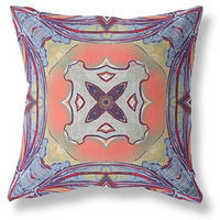 Amrita Sen Pastel Floral Squares Suede Blown and Closed Pillow Purple Orange